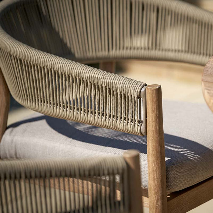 Close-up view of Denver Outdoor Dining Set rope chair.