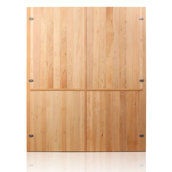 Solid wood rear panel showcasing premium craftsmanship and durable sauna construction with natural heat-retaining materials.
