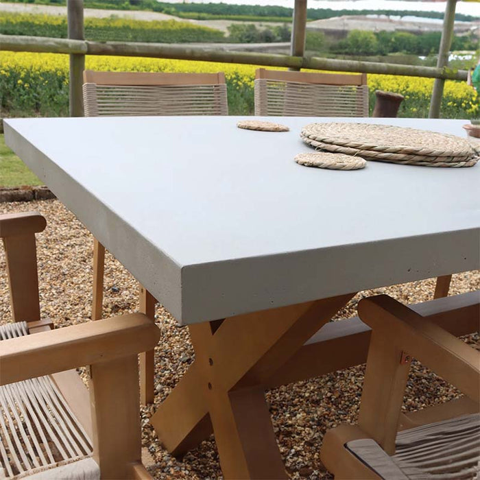 Close-up of the Luna Concrete Dining Table, showcasing its smooth and durable surface, part of the Luna 6 Seater Rectangular Concrete Dining Set.