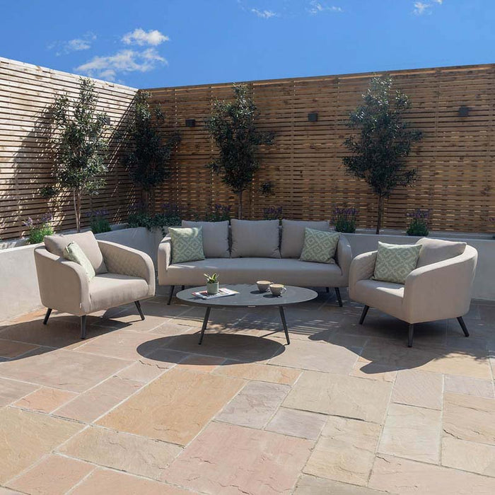 Complete view of the taupe Ambition 3 Seater Sofa Set in a contemporary outdoor space.