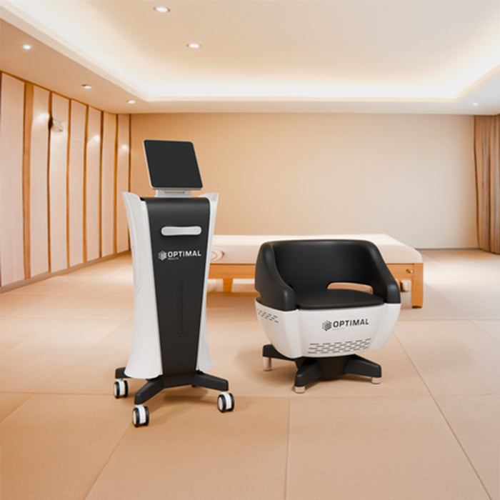 A clinic-ready pelvic therapy chair, designed for wellness centres, physiotherapy, and healthcare facilities.