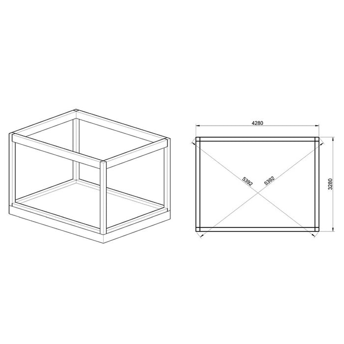 Schematic drawing of the Insulated Garden Man Cave Cube 3 x 4m, illustrating the dimensions and layout for installation planning.