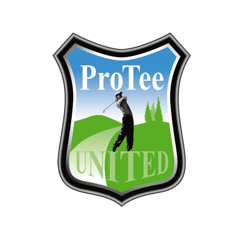 ProTee United logo showing a golfer and landscape in a shield.