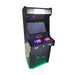 Front view of Battle Zone arcade machine with illuminated controls.