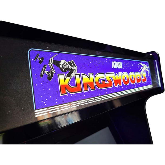 Marquee close-up of custom Arcade WOW machine with 'KINGSWOOD'S' title.