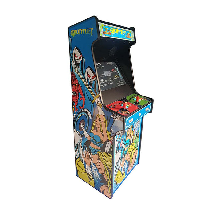 Side view of Arcade WOW Gauntlet machine highlighting game graphics.