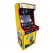 Angled frontal view of Pac-Man arcade machine showing joystick and buttons.