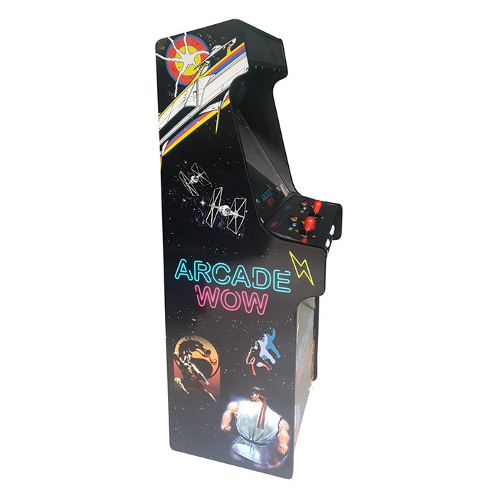 Side view of Arcade WOW machine showcasing space-themed artwork.