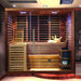 Wide angle of Artize Bio Sauna interior, lit with ambient lights.