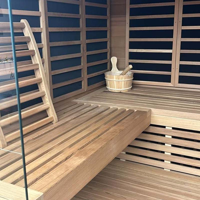 Artize Bio Sauna interior with infrared heating panels and a digital control system, offering a seamless and customisable sauna session.