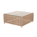 Square rattan coffee table with a tempered glass top, part of the Barakaldo Natural Antique Outdoor Corner Seating Set.