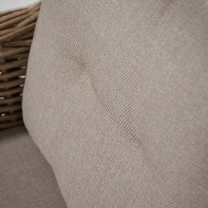 Close-up of the beige cushions on the Barakaldo Natural Antique Outdoor Seating Set, showcasing the soft and comfortable fabric.