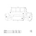 Dimension diagram for the Barakaldo Natural Antique Outdoor Seating Set, illustrating the measurements of the sofa, armchair, and coffee table.