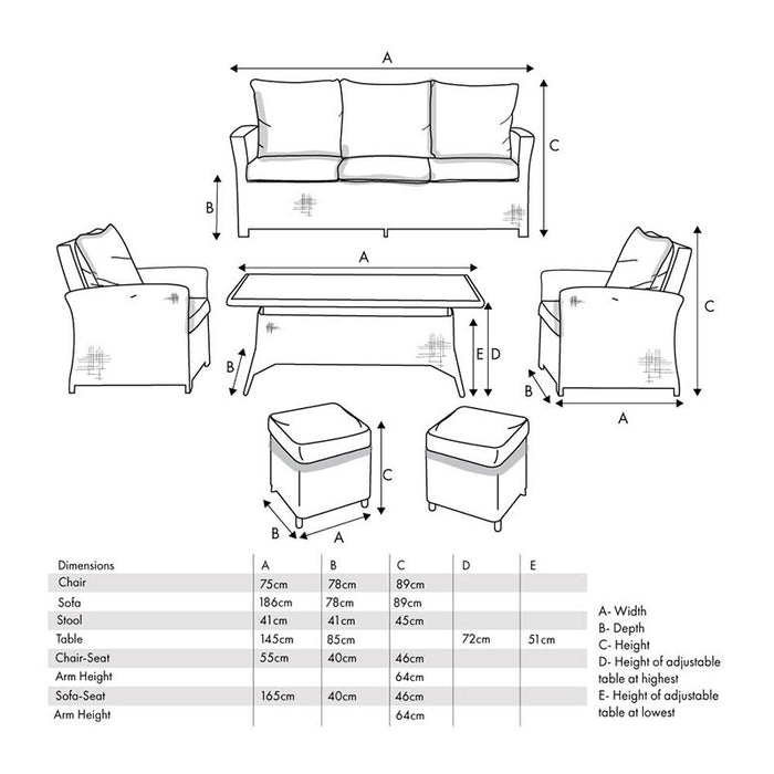 Slate Grey Barbados 3 Seater Lounge Set with Ceramic Top