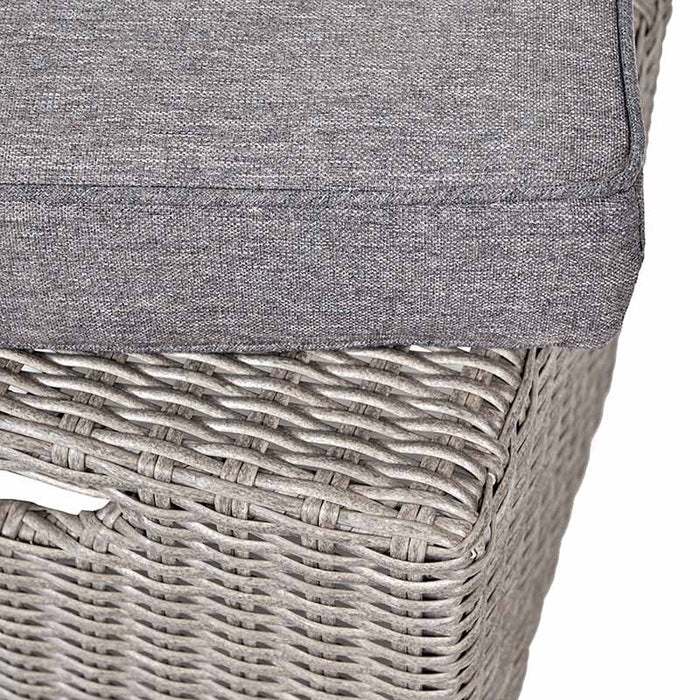 Detailed view of the cushion fabric and rattan weave of the Slate Grey Barbados Outdoor Corner Set with Ceramic Top, emphasising the quality materials.