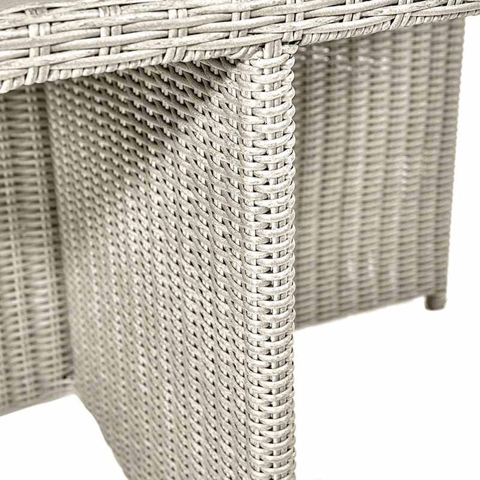 Close-up of the chair and table weave from the Bermuda Cube Set with Ceramic Tabletop, highlighting the wicker and ceramic materials.