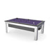 Digital render of the Billards Toulet Lambert Competition Pool Table featuring a purple cloth and brushed aluminium body, designed for modern home game rooms.