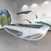 Sleek white Billards Toulet Whitelight designer pool table set in a contemporary room with abstract wall art and curved architecture, exuding artistic elegance.