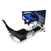 BPS Blade Racing Simulator in white and green Carrera livery with carbon fibre seat and curved ultrawide monitor, front three-quarter view on white background