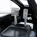 BPS Phoenix Commercial Racing Simulator aluminium throttle and brake pedals viewed from inside the carbon fibre cockpit floor