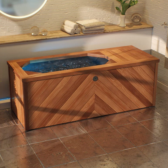 The Ice Bath Compact in herringbone cedar, crafted for durability and aesthetic excellence.