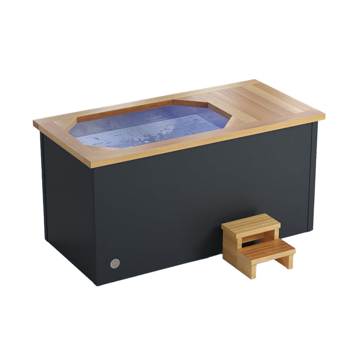 Brass Monkey Ice Bath XL Natural Cedar with Anthracite Grey with step.