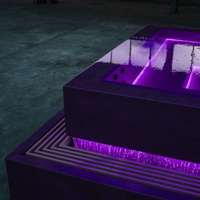 Chronos Cube 300 with purple waterfall lights, highlighting its customisable LED features and elegant structure.