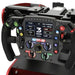 Cool Performance Formula Pro Racing Simulator CP-S carbon fibre steering wheel three-quarter view showing live lap display with BBAL, FUEL, ABS, TC and LAP data, DRS, OT, PIT and TALK buttons, mounted on red chassis.