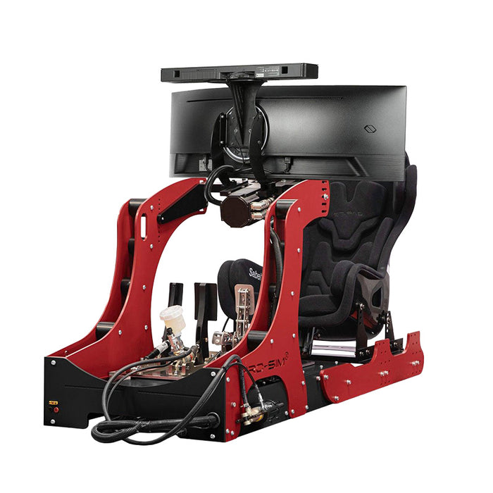 Cool Performance GT Pro Racing Simulator angled view with premium racing seat, integrated display mount, hydraulic controls and high-performance sim racing rig.