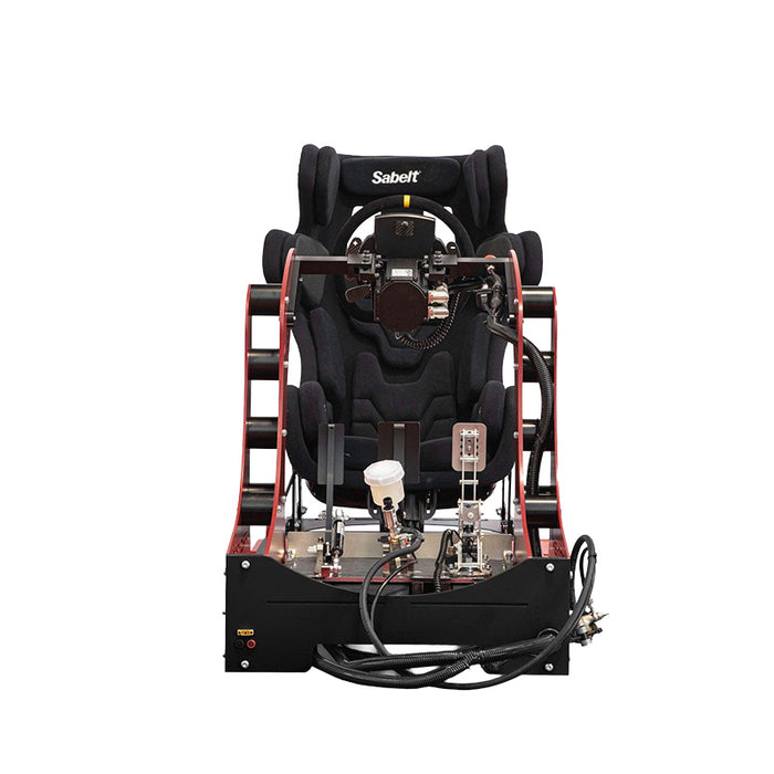 Cool Performance GT Pro Racing Simulator rear angled view showcasing motion platform chassis, racing bucket seat, monitor mount and professional simulator frame.