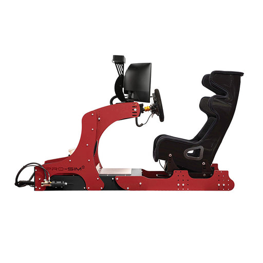 Cool Performance GT Pro Racing Simulator angled view with premium racing seat, integrated display mount, hydraulic controls and high-performance sim racing rig.