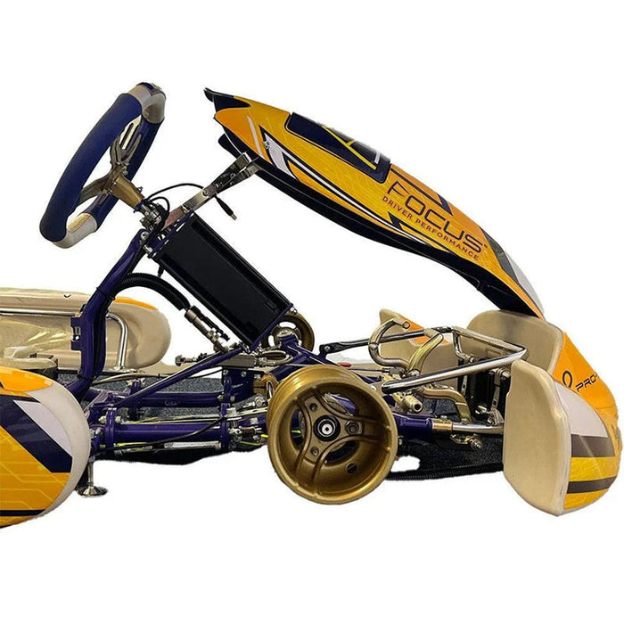 Top-down view of the Cool Performance Karting Simulator showcasing authentic kart chassis construction, racing seat and professional karting simulator components.