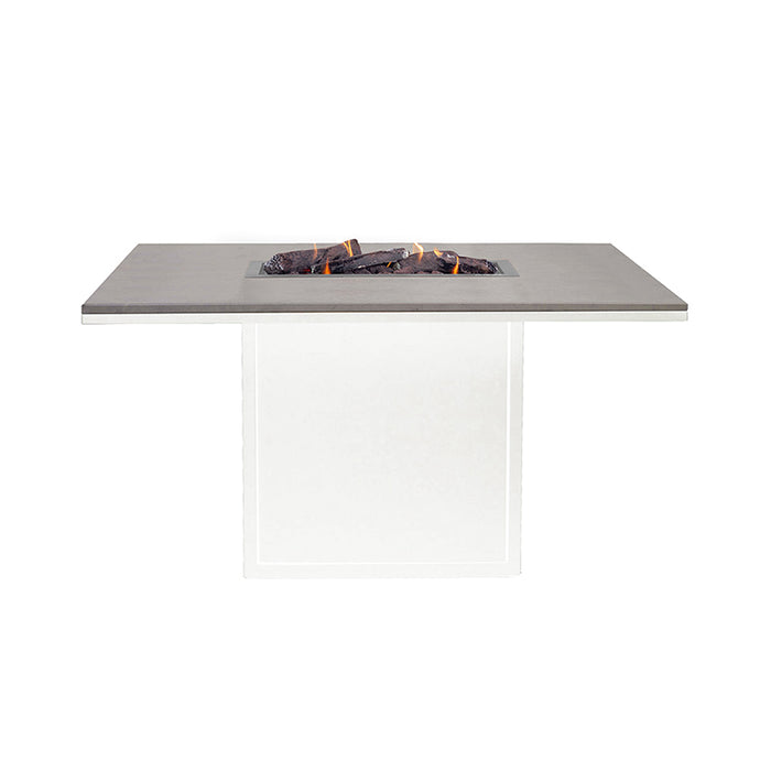 A detailed side perspective of the Cosiloft 120 Relaxed Dining Fire Pit Table, highlighting its clean and contemporary look.