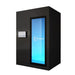Close-up of the Cryo-iCConiQ PRO electric cryochamber in matte black with digital control panel and blue-lit therapy chamber for precise cold exposure.