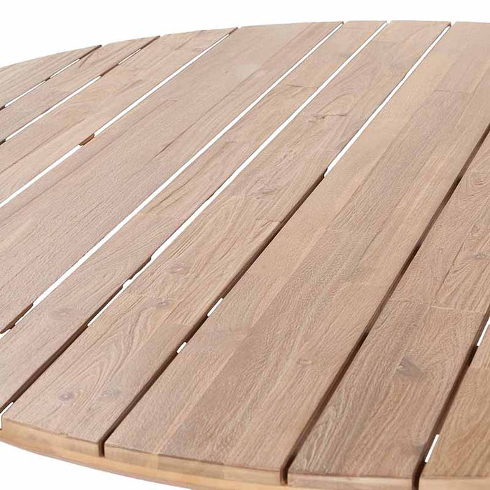 Close-up of the teak-effect acacia wood texture on the Denver Outdoor 4 Seater Dining Set table, highlighting its natural wood grain finish.