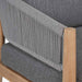 Close-up of Denver Outdoor Seating Set armrest with grey rope detailing.