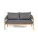 Front view of Denver Outdoor Seating Set's two-seater sofa in teak with grey cushions.