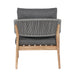 Back view of Denver Outdoor Seating Set's armchair with teak frame and grey rope.