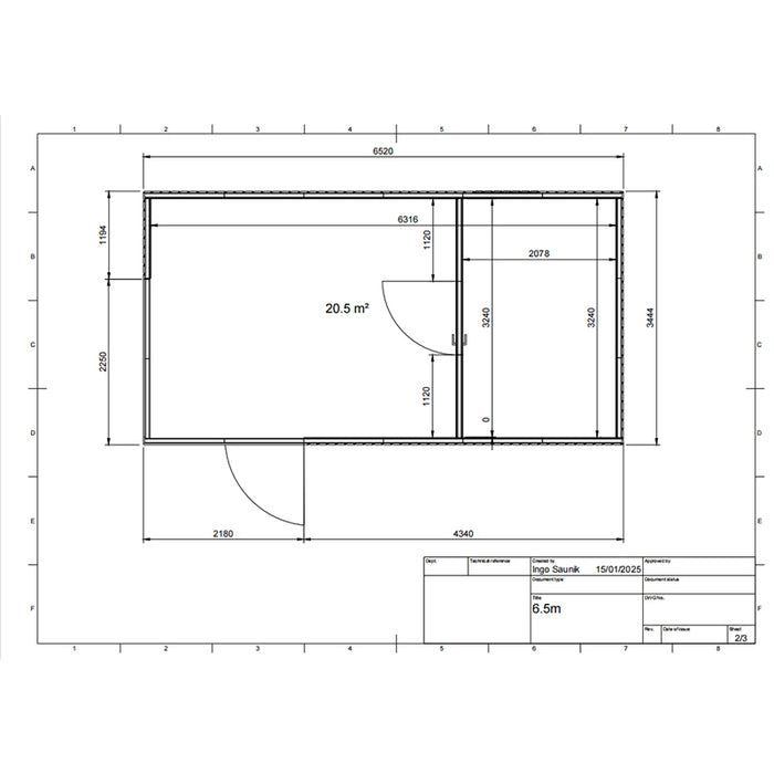 Detailed floor plan of Estholz Garden House WILLIAM featuring room layout, interior wall divisions and a total area of 20.5m².