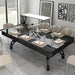 Etrusco P40 luxury dining pool table in glossy black finish, transformed into an elegant dining setting with beige chairs and crystal glassware, ideal for high-end modern interiors.