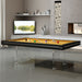 Contemporary black Etrusco P50 pool table featuring mustard-yellow felt and minimalist clear leg design.