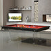 Black-framed Etrusco P50 pool table with striking red baize and clear legs, showcased in a stylish home interior.