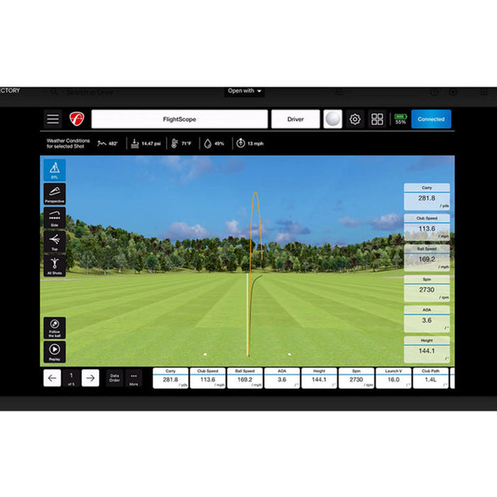 FlightScope golf course display with Face Impact Location.