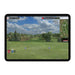 Close-up of the tablet displaying the golf simulation at Bethpage Black course.