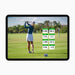 FlightScope Pro Package showing female golfer and Mevo+ from back as well as performance metrics.