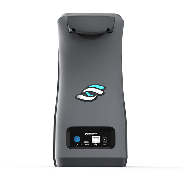 Rear view of the Foresight GC3 Launch Monitor with visible ports and signature Foresight eye logo.