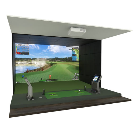 Indoor Golfzon Vision Standard T2 simulation with large screen and tee-off mat.