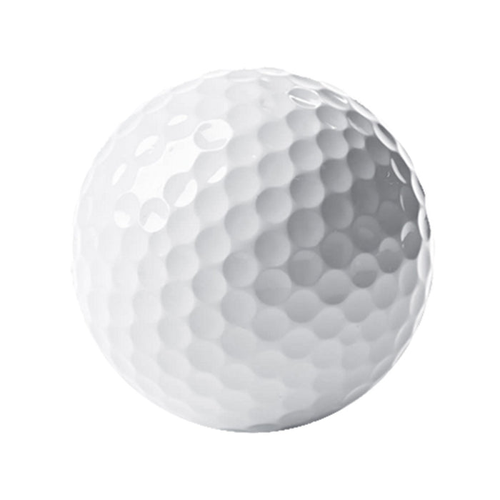 Close-up view of a white golf ball.