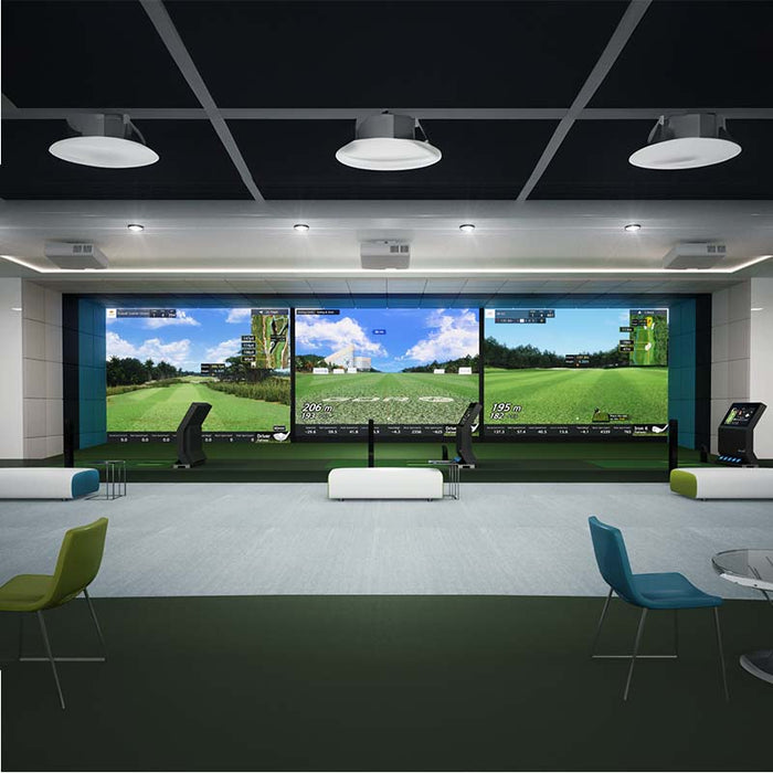 Interior of a venue with multiple Golfzon GDR Plus.