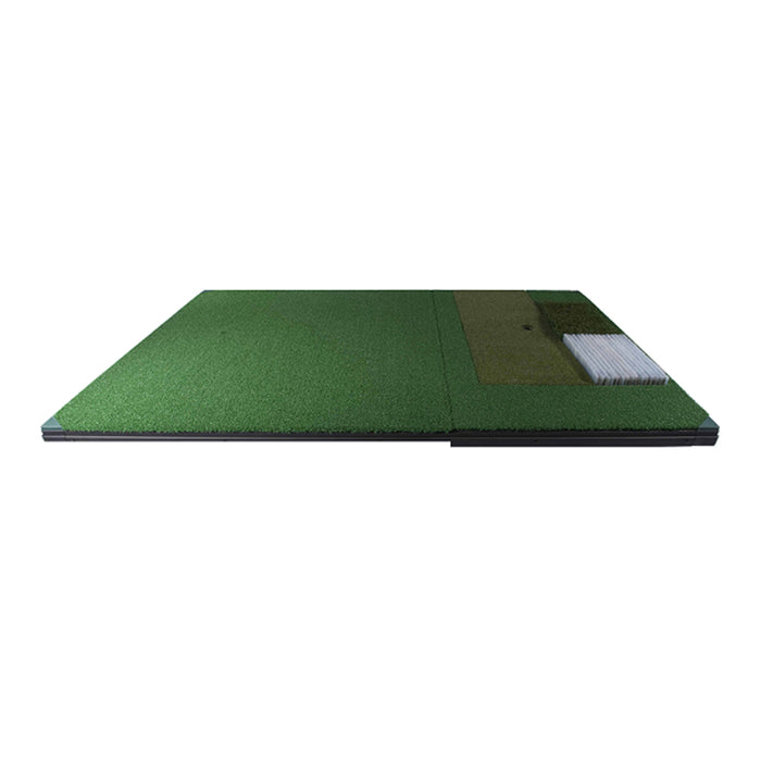 A golf simulator fairway mat designed for practice from a single side, with realistic turf texture.